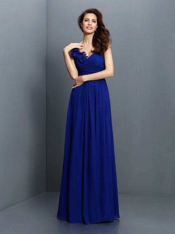 A-Line/Princess V-neck Pleats Sleeveless Long Chiffon Bridesmaid Dresses Evening Prom Dress