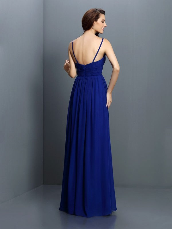 A-Line/Princess V-neck Pleats Sleeveless Long Chiffon Bridesmaid Dresses Evening Prom Dress