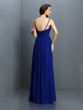 A-Line/Princess V-neck Pleats Sleeveless Long Chiffon Bridesmaid Dresses Evening Prom Dress