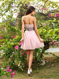 A-Linie/Princess-Linie Herzausschnitt Falten Schärpe/Band/Gürtel Ärmellos Kurz Chiffon Brautjungfernkleider Homecoming-Kleid