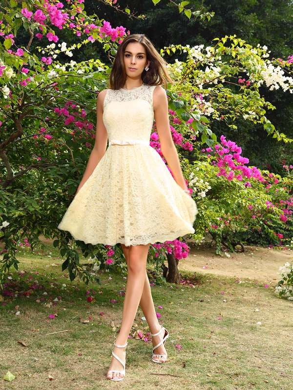 A-Linie/Princess-Linie U-Ausschnitt Spitze Ärmellos Kurz Seide wie Satin Brautjungfernkleider Kleid für Hochzeitsgäste