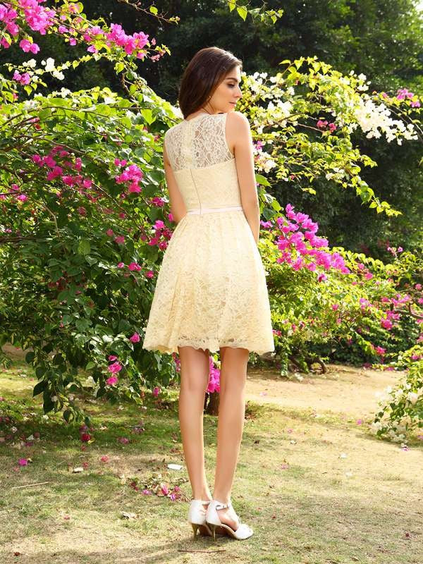 A-Linie/Princess-Linie U-Ausschnitt Spitze Ärmellos Kurz Seide wie Satin Brautjungfernkleider Kleid für Hochzeitsgäste