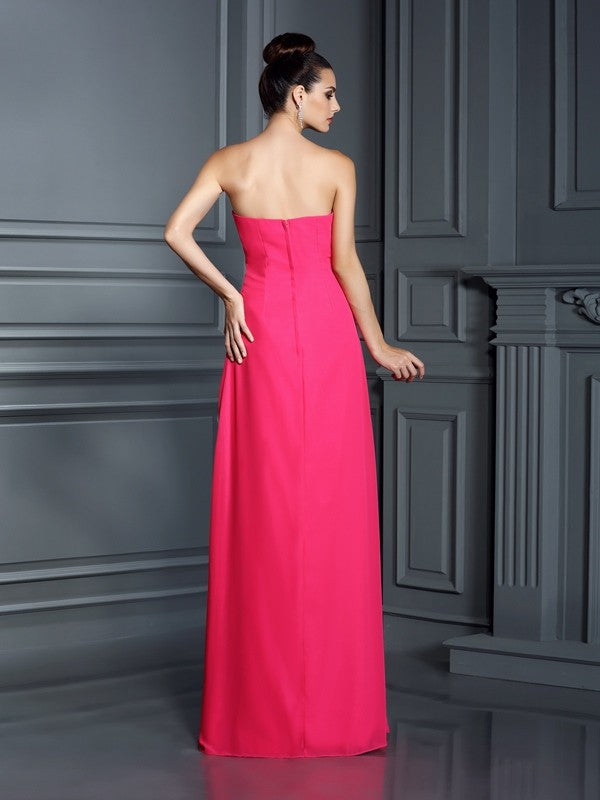 A-Line/Princess Strapless Beading Sleeveless Long Chiffon Bridesmaid Dresses Evening Prom Dress