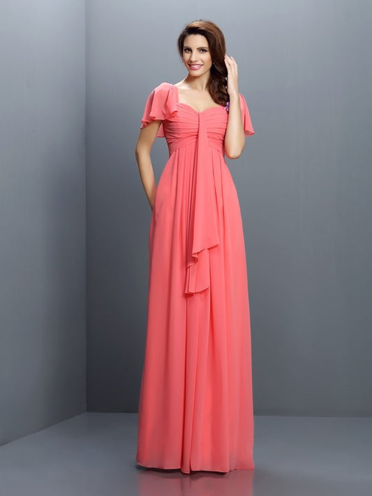 A-Line/Princess Sweetheart Pleats 1/2 Sleeves Long Chiffon Bridesmaid Dresses Evening Dress