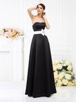 A-Line/Princess Strapless Sash/Ribbon/Belt Sleeveless Long Satin Bridesmaid Dresses Evening Prom Dress