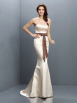 Trumpet/Mermaid Strapless Sash/Ribbon/Belt Sleeveless Long Satin Bridesmaid Dresses Evening Formal Dress