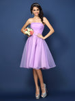 A-Line/Princess Strapless Pleats Sleeveless Short Satin Bridesmaid Dresses Homecoming Prom Dress