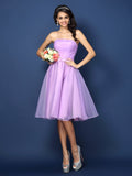 A-Line/Princess Strapless Pleats Sleeveless Short Satin Bridesmaid Dresses Homecoming Prom Dress