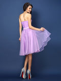 A-Line/Princess Strapless Pleats Sleeveless Short Satin Bridesmaid Dresses Homecoming Prom Dress