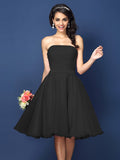 A-Line/Princess Strapless Pleats Sleeveless Short Satin Bridesmaid Dresses Homecoming Prom Dress