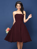 A-Line/Princess Strapless Pleats Sleeveless Short Satin Bridesmaid Dresses Homecoming Prom Dress