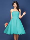 A-Line/Princess Strapless Pleats Sleeveless Short Satin Bridesmaid Dresses Homecoming Prom Dress