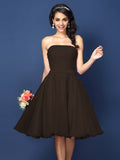 A-Line/Princess Strapless Pleats Sleeveless Short Satin Bridesmaid Dresses Homecoming Prom Dress
