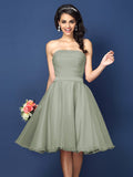 A-Line/Princess Strapless Pleats Sleeveless Short Satin Bridesmaid Dresses Homecoming Prom Dress