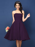 A-Line/Princess Strapless Pleats Sleeveless Short Satin Bridesmaid Dresses Homecoming Prom Dress