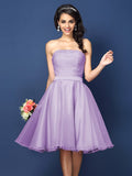 A-Line/Princess Strapless Pleats Sleeveless Short Satin Bridesmaid Dresses Homecoming Prom Dress