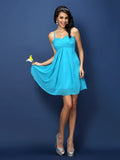 A-Linie/Princess-Linie Spaghettiträger Falten Ärmellos Kurz Chiffon Brautjungfernkleider Homecoming-Kleid
