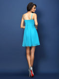 A-Linie/Princess-Linie Spaghettiträger Falten Ärmellos Kurz Chiffon Brautjungfernkleider Homecoming-Kleid