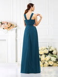 A-Line/Princess Straps Pleats Sleeveless Long Chiffon Bridesmaid Dresses Evening Prom Dress