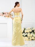 Trumpet/Mermaid Strapless Pleats Sleeveless Long Satin Bridesmaid Dresses Formal Evening Dress Gowns