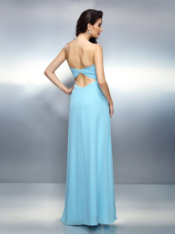 A-Line/Princess Sweetheart Pleats Sleeveless Long Chiffon Dresses Prom Evening Dress