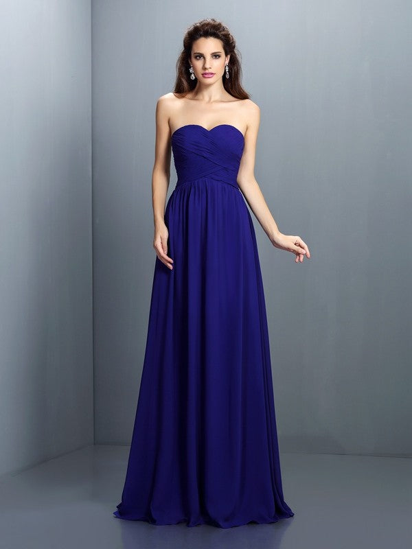 A-Line/Princess Sweetheart Pleats Sleeveless Long Chiffon Bridesmaid Dresses Evening Prom Dress