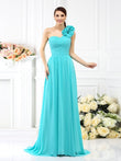 A-Line/Princess One-Shoulder Pleats Sleeveless Long Chiffon Bridesmaid Dresses Evening Dress