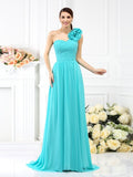 A-Line/Princess One-Shoulder Pleats Sleeveless Long Chiffon Bridesmaid Dresses Evening Dress