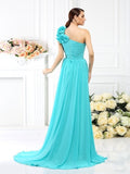 A-Line/Princess One-Shoulder Pleats Sleeveless Long Chiffon Bridesmaid Dresses Evening Dress