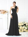 A-Line/Princess One-Shoulder Pleats Sleeveless Long Chiffon Bridesmaid Dresses Evening Dress
