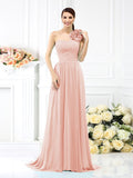 A-Line/Princess One-Shoulder Pleats Sleeveless Long Chiffon Bridesmaid Dresses Evening Dress