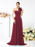 A-Line/Princess One-Shoulder Pleats Sleeveless Long Chiffon Bridesmaid Dresses Evening Dress