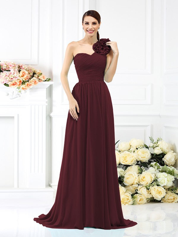 A-Line/Princess One-Shoulder Pleats Sleeveless Long Chiffon Bridesmaid Dresses Evening Dress