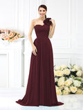 A-Line/Princess One-Shoulder Pleats Sleeveless Long Chiffon Bridesmaid Dresses Evening Dress