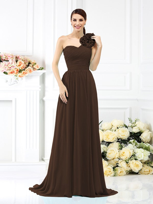 A-Line/Princess One-Shoulder Pleats Sleeveless Long Chiffon Bridesmaid Dresses Evening Dress