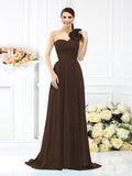 A-Line/Princess One-Shoulder Pleats Sleeveless Long Chiffon Bridesmaid Dresses Evening Dress