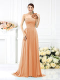 A-Line/Princess One-Shoulder Pleats Sleeveless Long Chiffon Bridesmaid Dresses Evening Dress