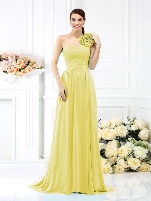A-Line/Princess One-Shoulder Pleats Sleeveless Long Chiffon Bridesmaid Dresses Evening Dress