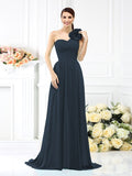A-Line/Princess One-Shoulder Pleats Sleeveless Long Chiffon Bridesmaid Dresses Evening Dress