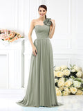 A-Line/Princess One-Shoulder Pleats Sleeveless Long Chiffon Bridesmaid Dresses Evening Dress
