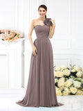 A-Line/Princess One-Shoulder Pleats Sleeveless Long Chiffon Bridesmaid Dresses Evening Dress