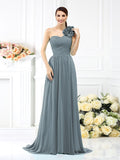 A-Line/Princess One-Shoulder Pleats Sleeveless Long Chiffon Bridesmaid Dresses Evening Dress