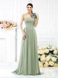 A-Line/Princess One-Shoulder Pleats Sleeveless Long Chiffon Bridesmaid Dresses Evening Dress
