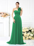 A-Line/Princess One-Shoulder Pleats Sleeveless Long Chiffon Bridesmaid Dresses Evening Dress