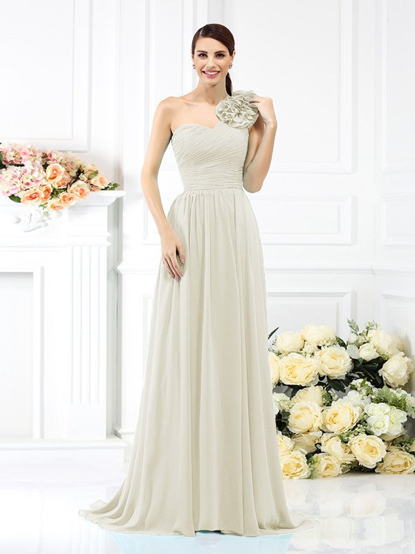 A-Line/Princess One-Shoulder Pleats Sleeveless Long Chiffon Bridesmaid Dresses Evening Dress