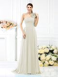 A-Line/Princess One-Shoulder Pleats Sleeveless Long Chiffon Bridesmaid Dresses Evening Dress