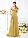 A-Line/Princess One-Shoulder Pleats Sleeveless Long Chiffon Bridesmaid Dresses Evening Dress