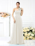 A-Line/Princess One-Shoulder Pleats Sleeveless Long Chiffon Bridesmaid Dresses Evening Dress