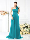 A-Line/Princess One-Shoulder Pleats Sleeveless Long Chiffon Bridesmaid Dresses Evening Dress