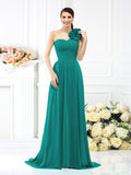 A-Line/Princess One-Shoulder Pleats Sleeveless Long Chiffon Bridesmaid Dresses Evening Dress